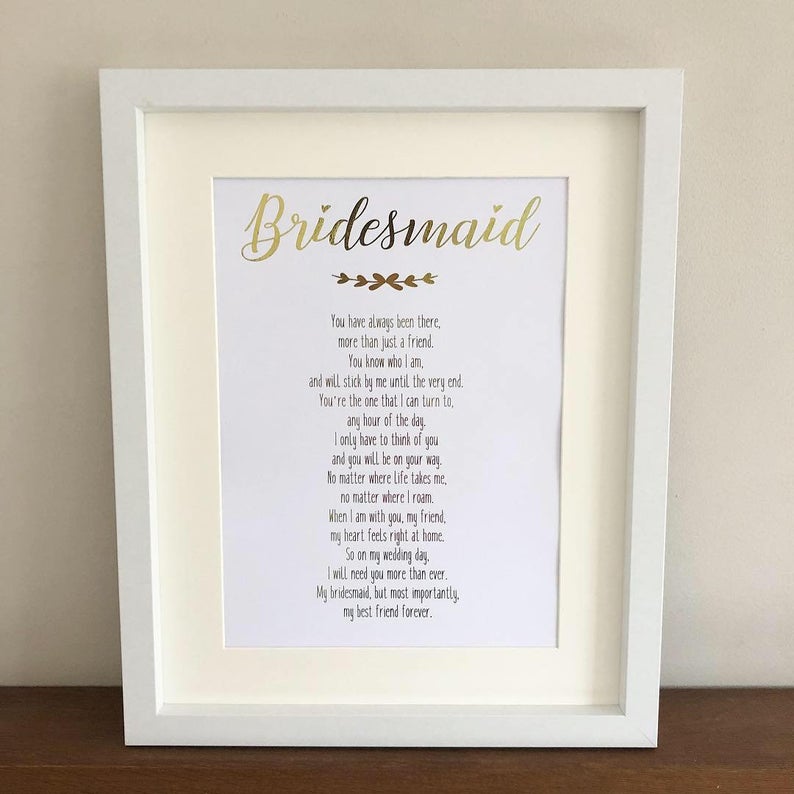 bridesmaid print, bridesmaid frame, bridesmaid gift, wedding foil print